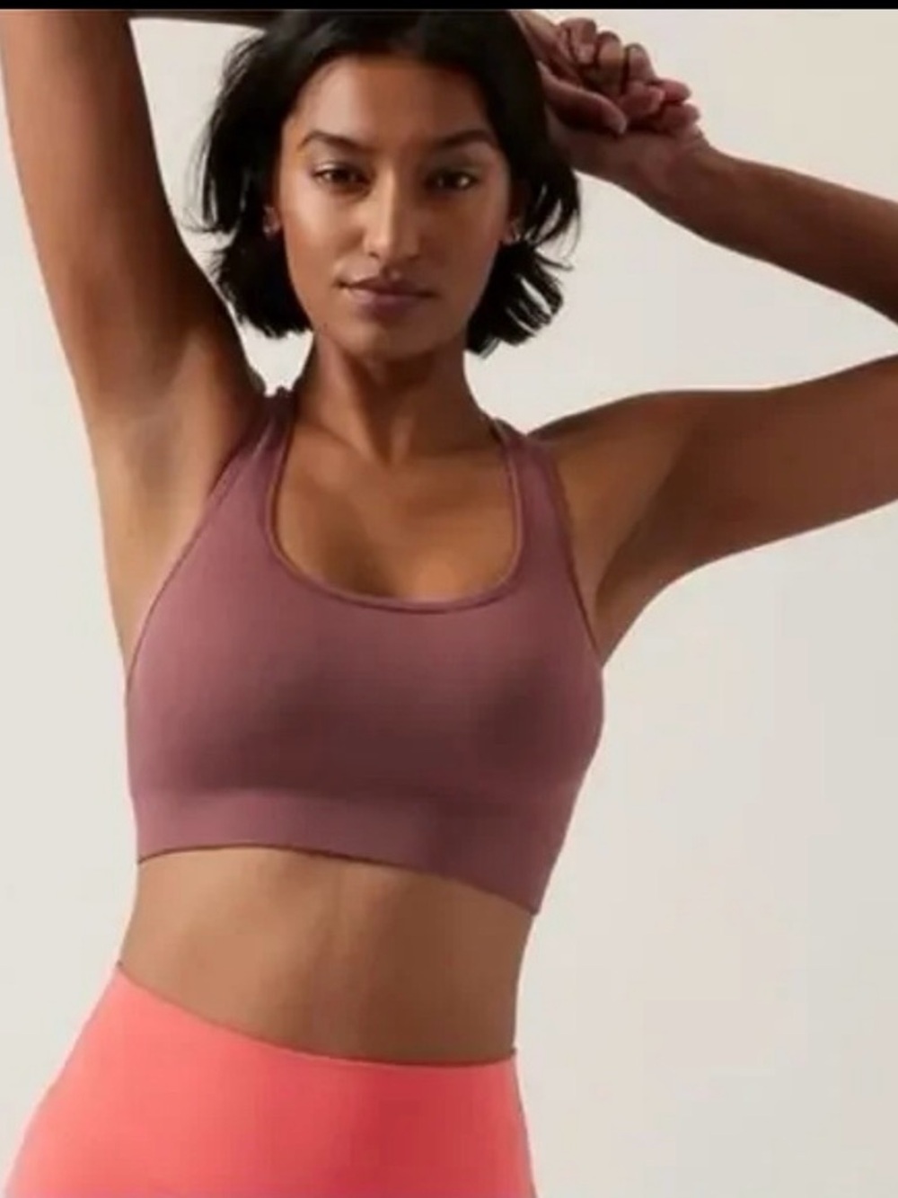 Athleta NWT Aurora Ribbed Scoop Bra Tawny Rose Medium D-DD
